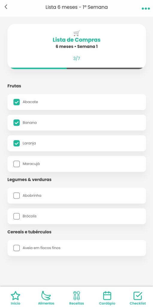 Lista de compras - App BLW Brasil