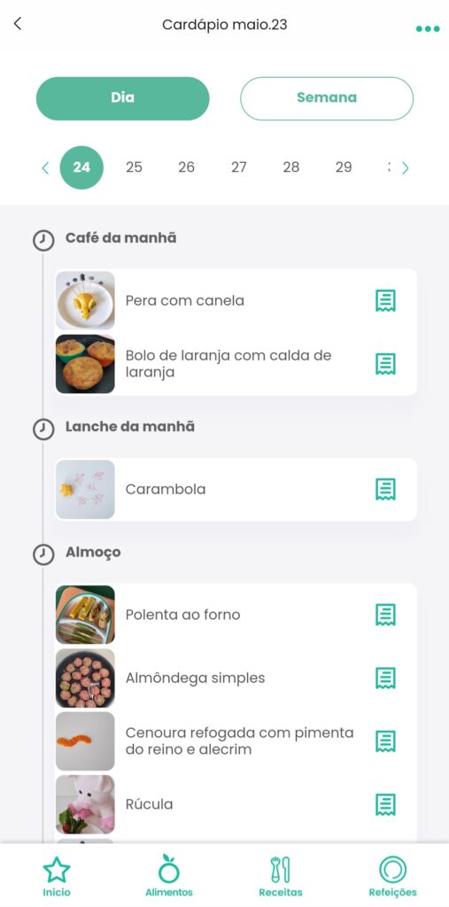 Cardápio para crianças - Garfinho App