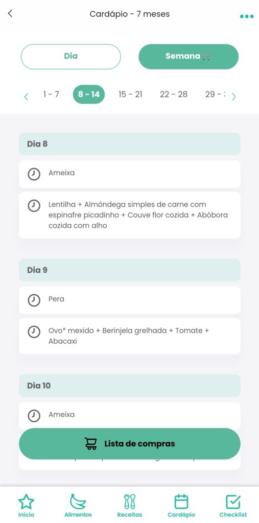 Cardápio para bebês de 7 meses - App BLW Brasil 2
