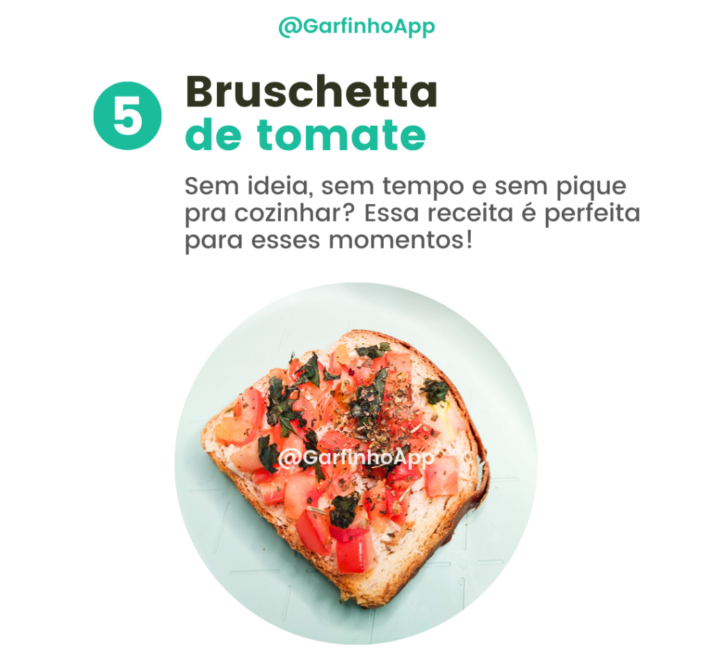 Bruschetta de tomate, receita disponível no Garfinho App