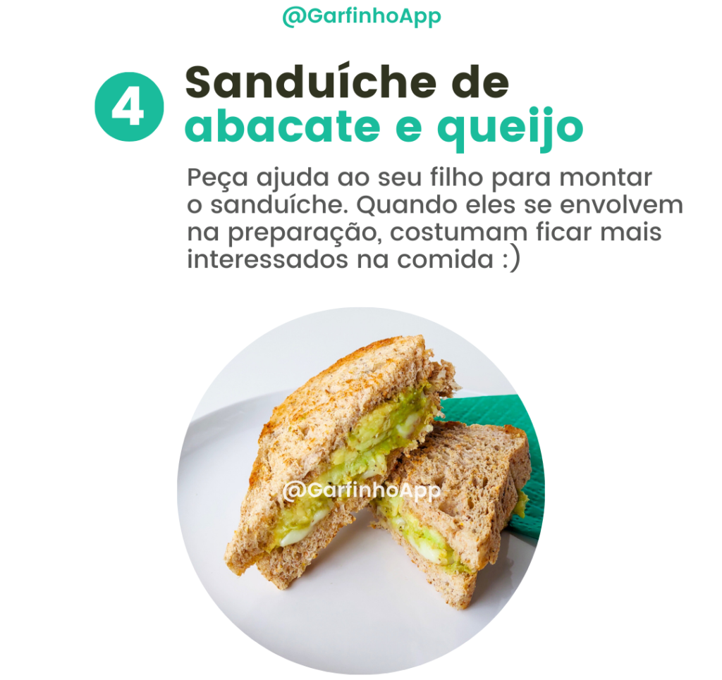 Sanduíche de abacate e queijo, receita disponível no Garfinho App